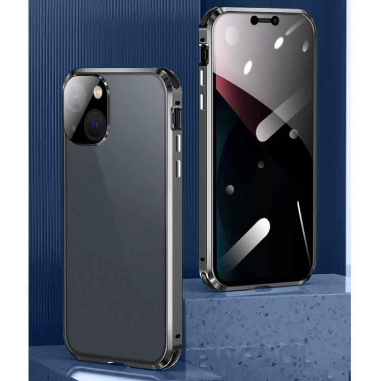 For iPhone 13 Pro Four-corner Shockproof Anti-peeping Magnetic Metal Frame Double-sided Tempered Glass Case (Blue) - iPhone 13 Pro Cases by buy2fix | Online Shopping UK | buy2fix