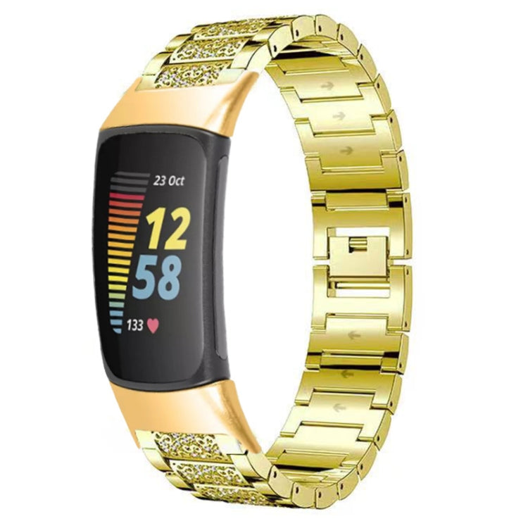 For Fitbit Charge 5 Diamond Stainless Steel Watch Band(Gold) - Watch Bands by buy2fix | Online Shopping UK | buy2fix