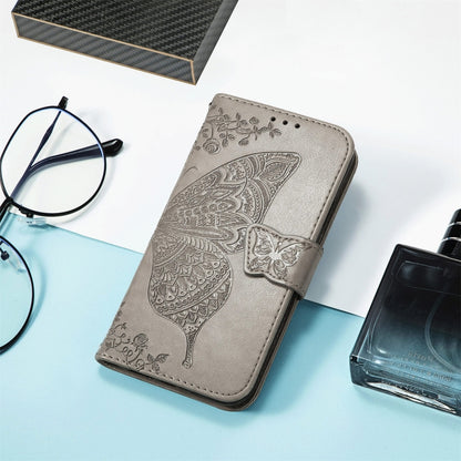 For DOOGEE N40 Pro Butterfly Love Flowers Embossed Horizontal Flip Leather Case with Holder & Card Slots & Wallet & Lanyard(Grey) - More Brand by buy2fix | Online Shopping UK | buy2fix