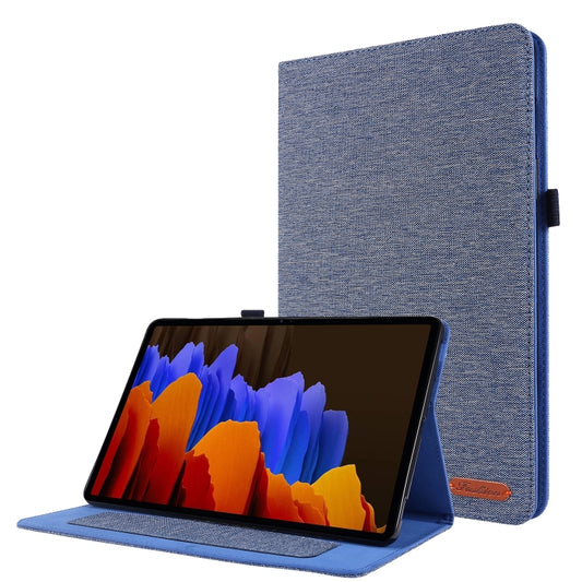 For Samsung Galaxy Tab S8 Ultra Horizontal Flip Fabric Leather Tablet Case with Card Slots & Holder(Blue) - Galaxy Tab S8 Ultra Cases by buy2fix | Online Shopping UK | buy2fix