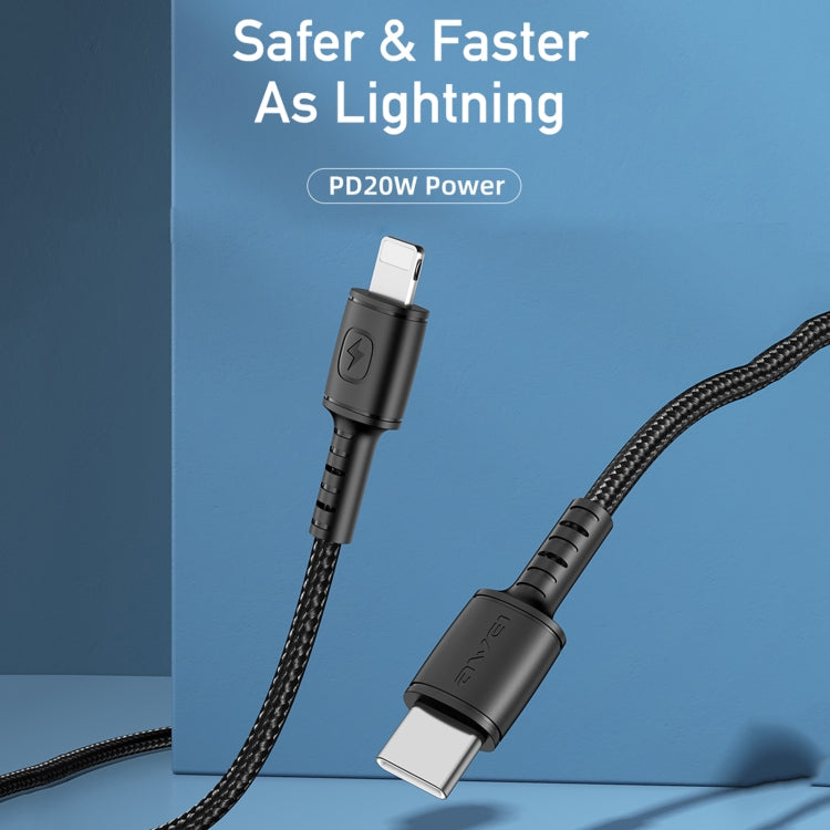 awei CL-118L 20W Type-C / USB-C to 8 Pin Fast Charging Data Cable, Length: 1m(Black) - Normal Style Cable by awei | Online Shopping UK | buy2fix