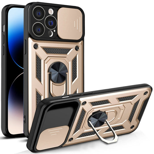 For iPhone 14 Pro Sliding Camera Cover Design TPU+PC Phone Case (Gold) - iPhone 14 Pro Cases by buy2fix | Online Shopping UK | buy2fix