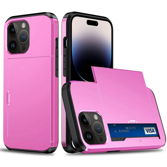 For iPhone 14 Pro Shockproof Armor Protective Phone Case with Slide Card Slot (Pink) - iPhone 14 Pro Cases by buy2fix | Online Shopping UK | buy2fix