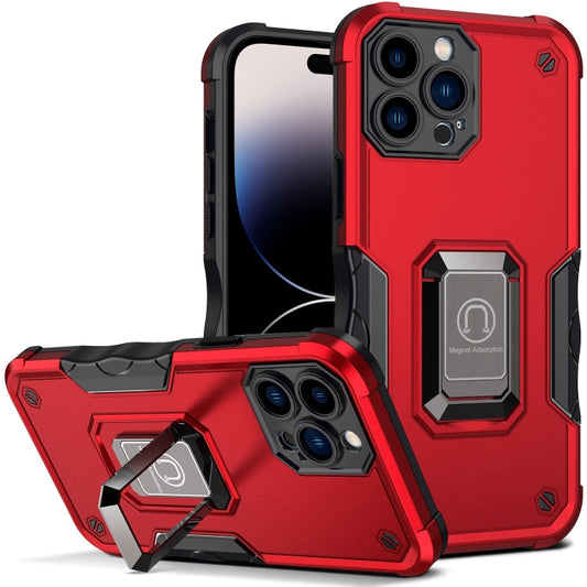 For iPhone 14 Pro Ring Holder Non-slip Shockproof Armor Phone Case (Red) - iPhone 14 Pro Cases by buy2fix | Online Shopping UK | buy2fix