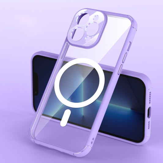 For iPhone 13 Soft Shield MagSafe Magnetic Acrylic Transparent PC Phone Case(Light Purple) - iPhone 13 Cases by buy2fix | Online Shopping UK | buy2fix
