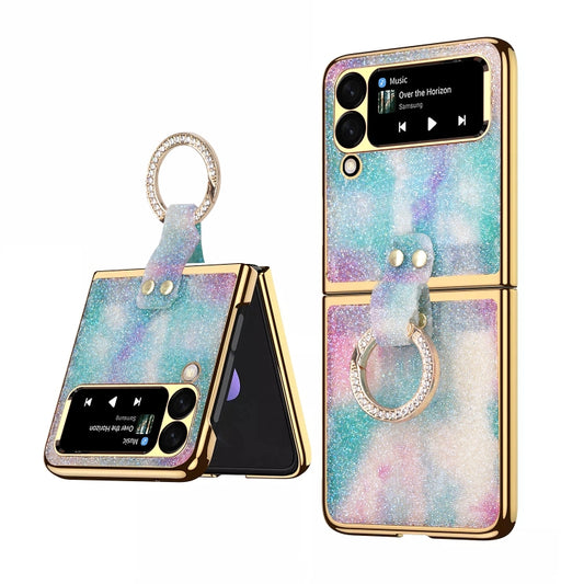 For Samsung Galaxy Z Flip3 5G Ring Buckle Diamond Phone Case with Holder(Blue Color) - Galaxy Phone Cases by buy2fix | Online Shopping UK | buy2fix