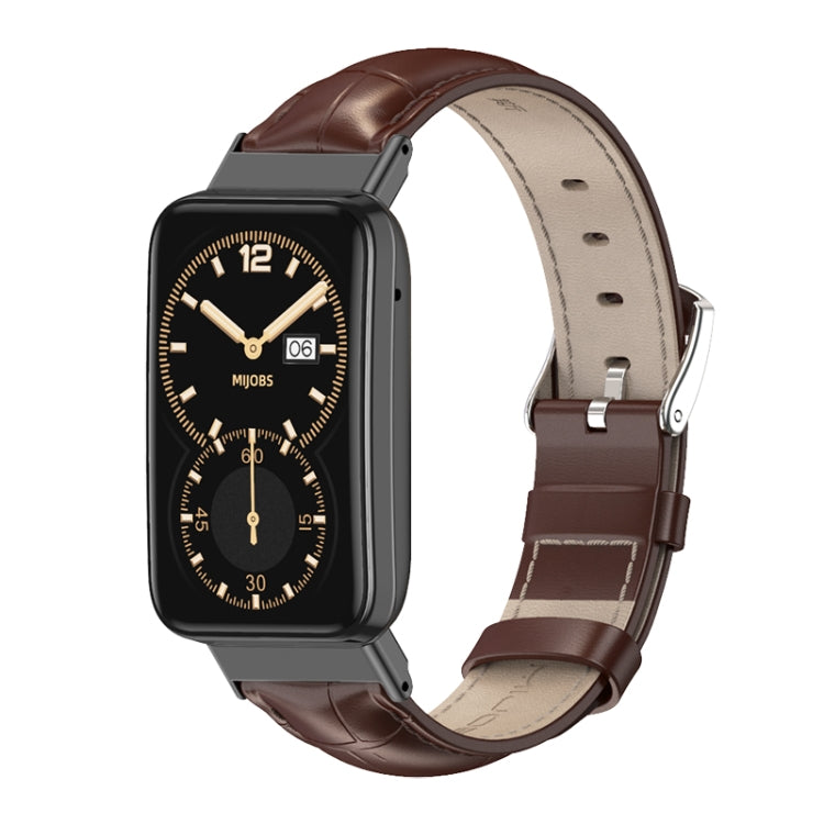 For Xiaomi Mi Band 7 Pro Mijobs Genuine Leather Top Layer Cowhide Watch Band(Bamboo Coffee Black) - Watch Bands by MIJOBS | Online Shopping UK | buy2fix