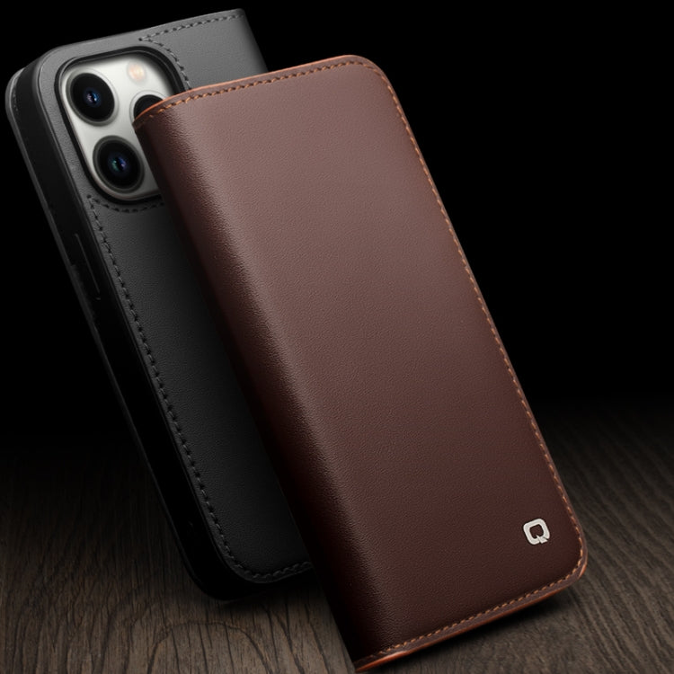 For iPhone 14 Pro QIALINO Business Horizontal Flip PU Phone Case(Brown) - iPhone 14 Pro Cases by QIALINO | Online Shopping UK | buy2fix