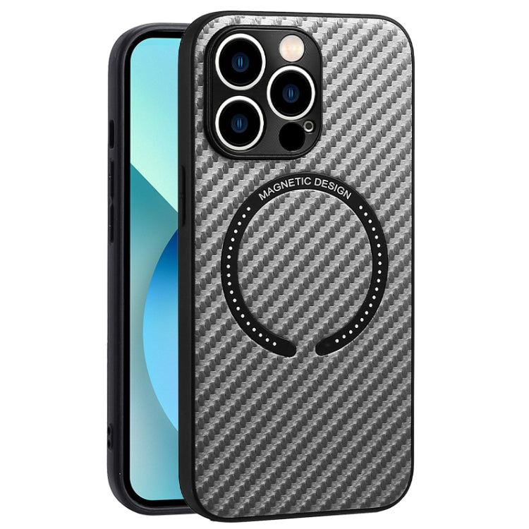 For iPhone 12 Carbon Fiber Texture MagSafe Magnetic Phone Case(Silver Grey) - iPhone 12 / 12 Pro Cases by buy2fix | Online Shopping UK | buy2fix