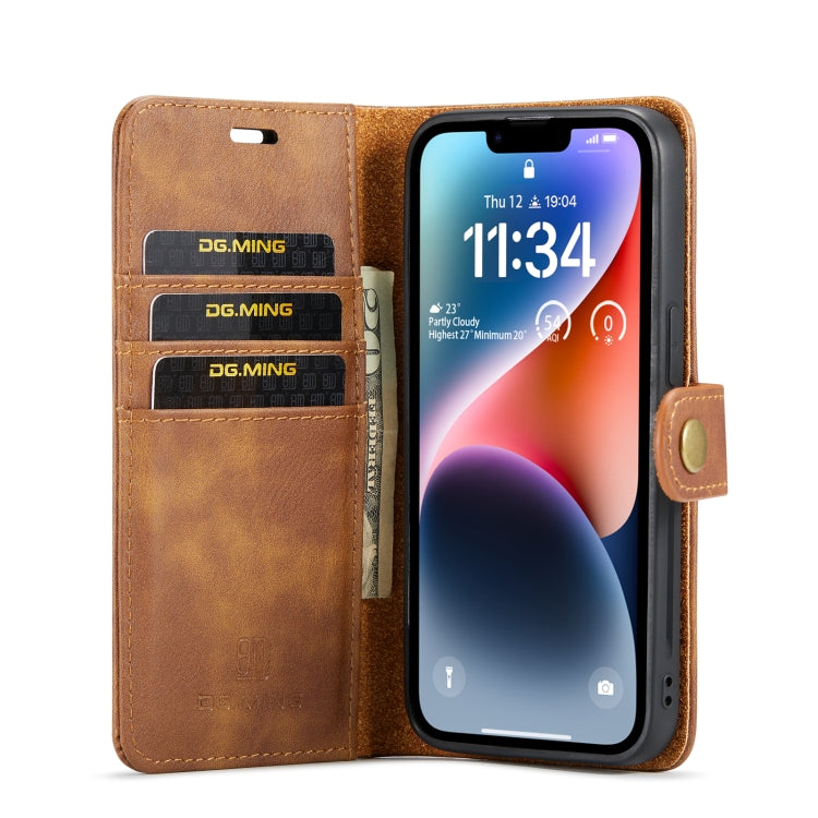 For iPhone 14 DG.MING Crazy Horse Texture Detachable Magnetic Leather Case(Brown) - iPhone 14 Cases by DG.MING | Online Shopping UK | buy2fix