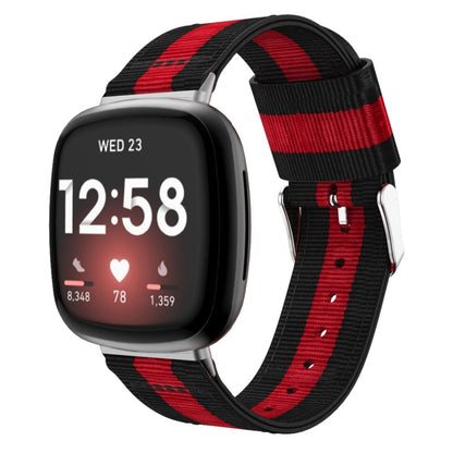 For Fitbit Versa 4 / Sense 2 Universal Stripe Nylon Watch Band(Black Red Black) - Watch Bands by buy2fix | Online Shopping UK | buy2fix