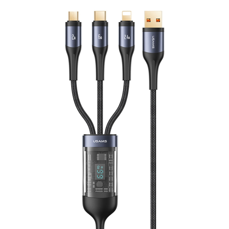 USAMS SJ582 U83 66W 3 in 1 Aluminum Alloy Transparent Digital Display Fast Charging Cable,Cable Length: 1.2m - Multifunction Cable by USAMS | Online Shopping UK | buy2fix