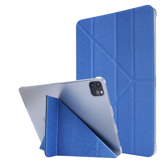 For iPad Air 13 2024 / Pro 12.9 2020 Silk Texture Horizontal Deformation Flip Leather Tablet Case with Three-folding Holder(Blue) - iPad Pro 12.9 (2020) Cases by buy2fix | Online Shopping UK | buy2fix