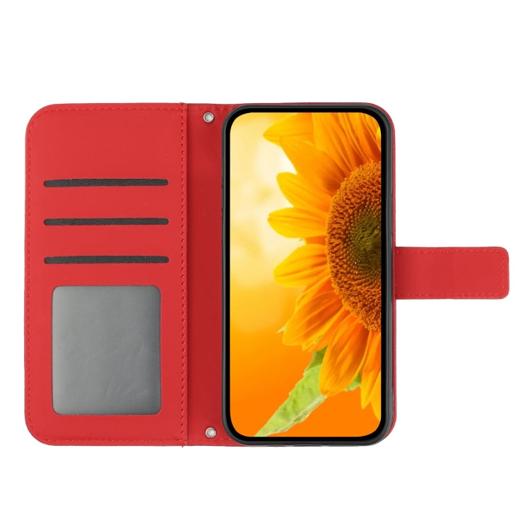 For OPPO Reno7 5G/Find X5 Lite Skin Feel Sun Flower Pattern Flip Leather Phone Case with Lanyard(Red) - OPPO Cases by buy2fix | Online Shopping UK | buy2fix