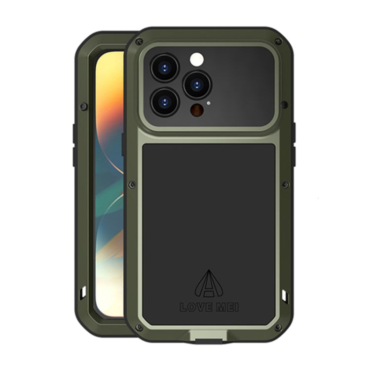 For iPhone 14 Pro LOVE MEI Metal Shockproof Life Waterproof Dustproof Phone Case(Army Green) - iPhone 14 Pro Cases by LOVE MEI | Online Shopping UK | buy2fix