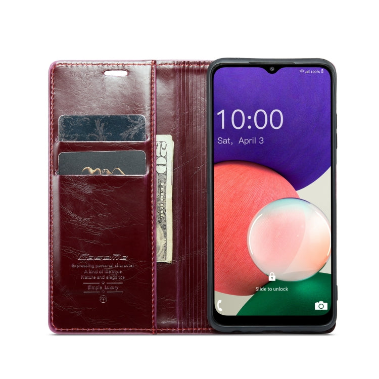 For Samsung Galaxy A22 5G / F42 5G CaseMe 003 Crazy Horse Texture Leather Phone Case(Wine Red) - Galaxy Phone Cases by CaseMe | Online Shopping UK | buy2fix