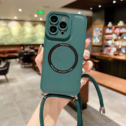 For iPhone 11 MagSafe Magnetic Lanyard Phone Case(Dark Green) - iPhone 11 Cases by buy2fix | Online Shopping UK | buy2fix