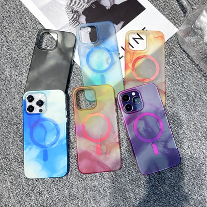 For iPhone 12 MagSafe Magnetic Watercolor TPU Phone Case(Black) - iPhone 12 / 12 Pro Cases by buy2fix | Online Shopping UK | buy2fix