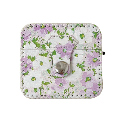 For AirPods 1/2 PU Leather Wireless Earphone Case(Purple White Flowers) - For AirPods 1/2 by buy2fix | Online Shopping UK | buy2fix