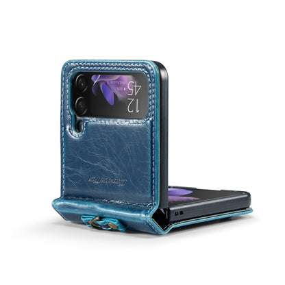 For Samsung Galaxy Z Flip3 5G CaseMe 003 Crazy Horse Texture Leather Phone Case with Lanyard(Blue) - Galaxy Phone Cases by CaseMe | Online Shopping UK | buy2fix