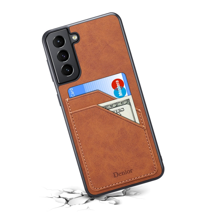 For Samsung Galaxy S23 5G Denior PU Dual Card Slot Phone Case(Brown) - Galaxy S23 5G Cases by Denior | Online Shopping UK | buy2fix