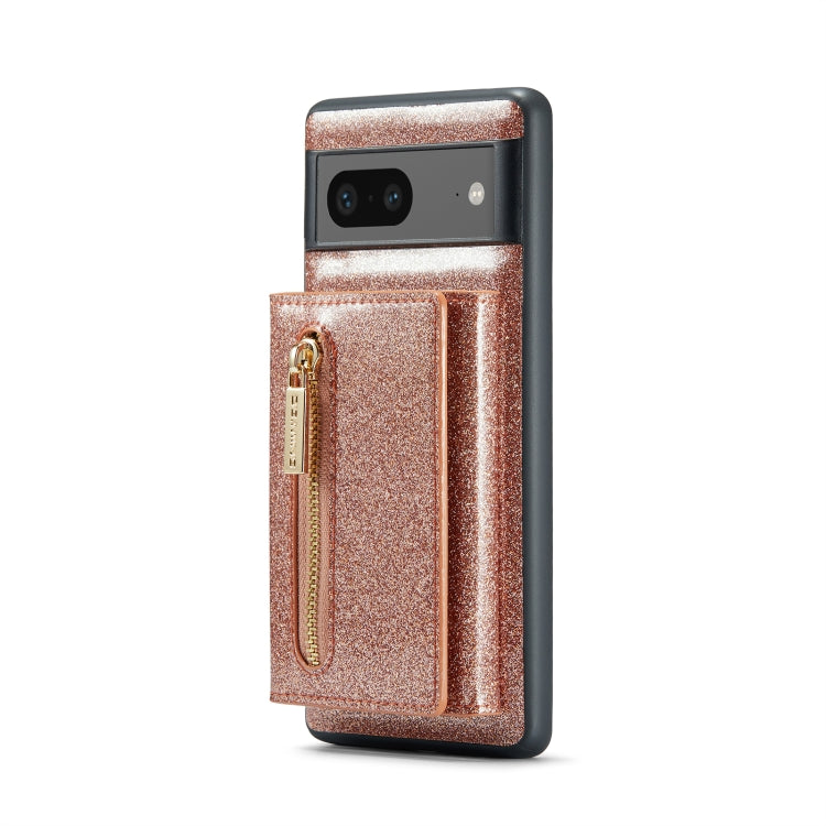 For Google Pixel 7 DG.MING M3 Series Glitter Powder Card Bag Leather Case(Rose Gold) - Google Cases by DG.MING | Online Shopping UK | buy2fix