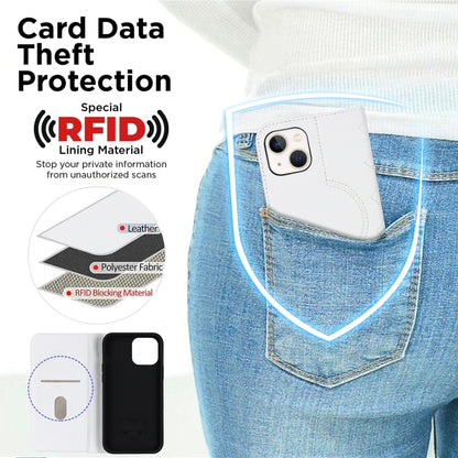 For iPhone 13 mini Rhombic MagSafe RFID Anti-Theft Wallet Leather Phone Case(White) - iPhone 13 mini Cases by buy2fix | Online Shopping UK | buy2fix