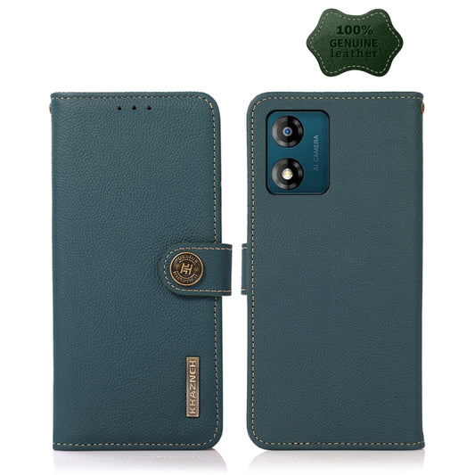 For Motorola Moto E13 2023 4G KHAZNEH Custer Texture RFID Genuine Leather Phone Case(Green) - Motorola Cases by buy2fix | Online Shopping UK | buy2fix