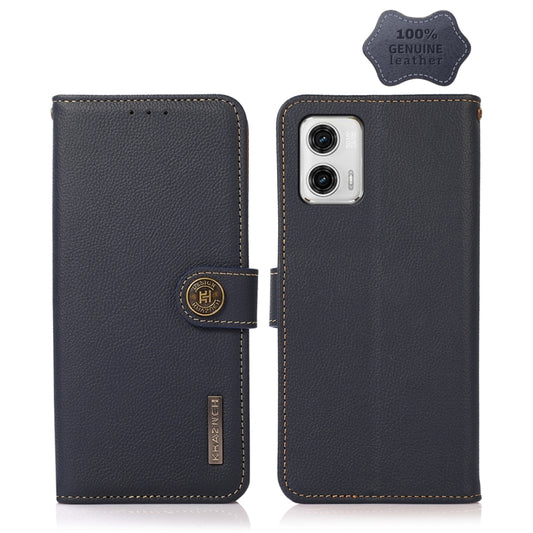 For Motorola Moto G73 5G KHAZNEH Custer Texture RFID Genuine Leather Phone Case(Blue) - Motorola Cases by buy2fix | Online Shopping UK | buy2fix