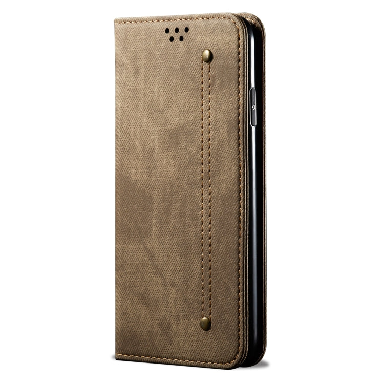 For OPPO A58 5G / A58x / A78 5G Denim Texture Leather Phone Case(Khaki) - OPPO Cases by buy2fix | Online Shopping UK | buy2fix