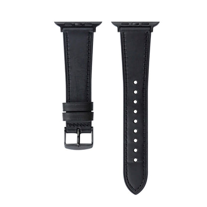 Crazy Horse Genuine Leather Watch Band For Apple Watch Ultra 49mm&Watch Ultra 2 49mm / Series 9&8&7 45mm / SE 3&SE 2&6&SE&5&4 44mm / 3&2&1 42mm(Full Black) - Watch Bands by buy2fix | Online Shopping UK | buy2fix