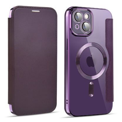 For iPhone 13 MagSafe Magnetic RFID Anti-theft Leather Phone Case(Dark Purple) - iPhone 13 Cases by buy2fix | Online Shopping UK | buy2fix