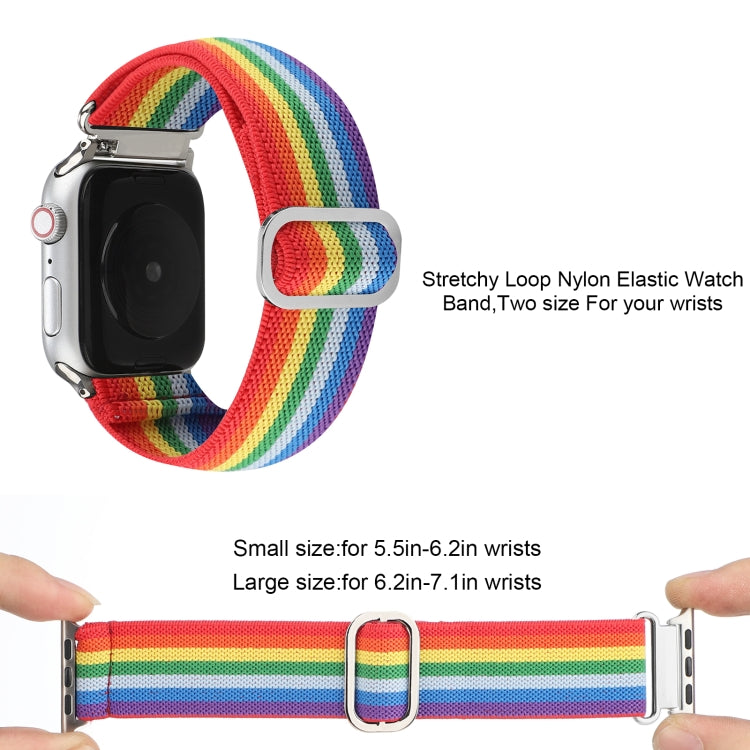 For Apple Watch Ultra 49mm&Watch Ultra 2 49mm / Series 9&8&7 45mm / SE 3&SE 2&6&SE&5&4 44mm / 3&2&1 42mm Buckle Elastic Nylon Watch Band(Rainbow) - Watch Bands by buy2fix | Online Shopping UK | buy2fix