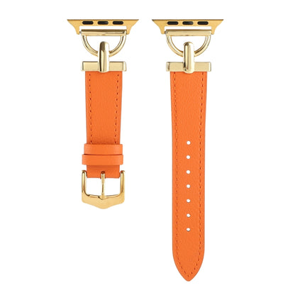 For Apple Watch Series 9&8&7 41mm / SE 3&SE 2&6&SE&5&4 40mm / 3&2&1 38mm D-Buckle Plain Genuine Leather Watch Band(Orange) - Watch Bands by buy2fix | Online Shopping UK | buy2fix