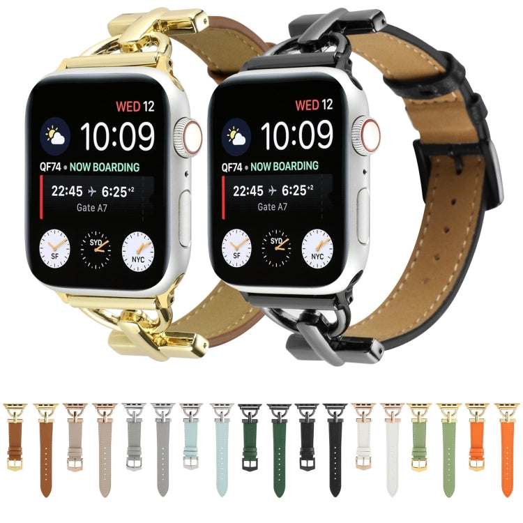 For Apple Watch Series 9&8&7 41mm / SE 3&SE 2&6&SE&5&4 40mm / 3&2&1 38mm D-Buckle Plain Genuine Leather Watch Band(Orange) - Watch Bands by buy2fix | Online Shopping UK | buy2fix