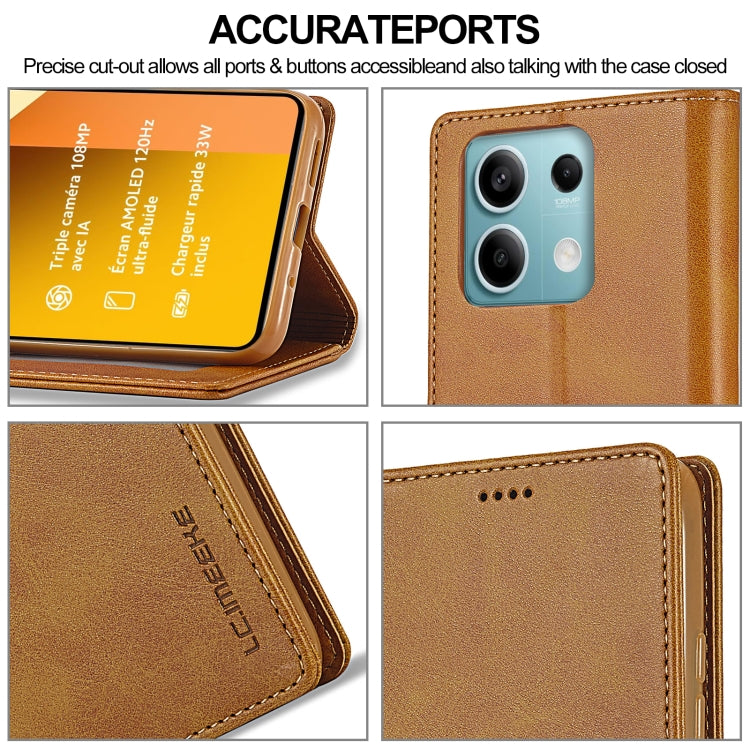 For Xiaomi Redmi Note 13 5G LC.IMEEKE Calf Texture Leather Phone Case(Brown) - Xiaomi Cases by LC.IMEEKE | Online Shopping UK | buy2fix