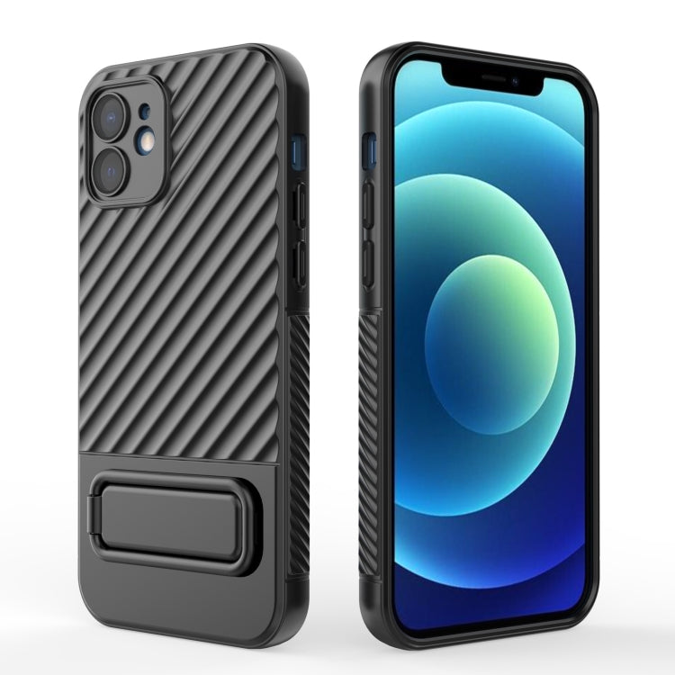 For iPhone 12 Wavy Texture TPU Phone Case with Lens Film(Black) - iPhone 12 / 12 Pro Cases by buy2fix | Online Shopping UK | buy2fix