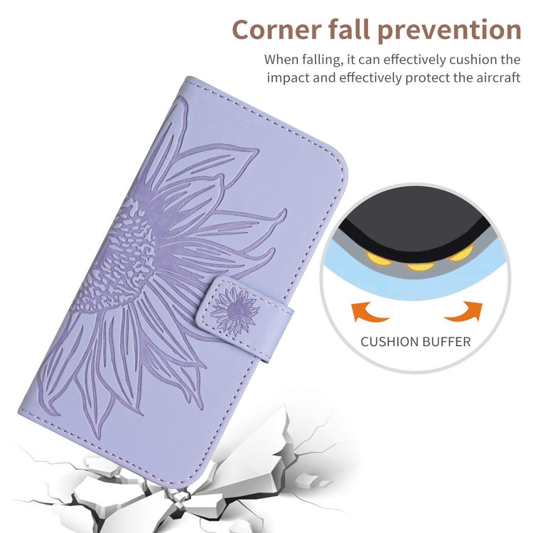 For Xiaomi Redmi 12 5G Skin Feel Sun Flower Embossed Flip Leather Phone Case with Lanyard(Purple) - Xiaomi Cases by buy2fix | Online Shopping UK | buy2fix