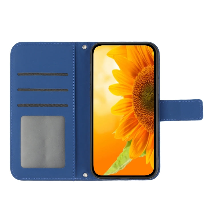 For Xiaomi Redmi Note 13 4G Global Skin Feel Sun Flower Embossed Flip Leather Phone Case with Lanyard(Dark Blue) - Note 13 Cases by buy2fix | Online Shopping UK | buy2fix