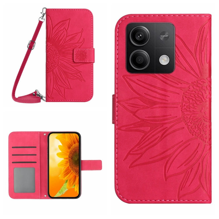 For Xiaomi Redmi Note 13 Pro 4G Global Skin Feel Sun Flower Embossed Flip Leather Phone Case with Lanyard(Rose Red) - Note 13 Pro Cases by buy2fix | Online Shopping UK | buy2fix