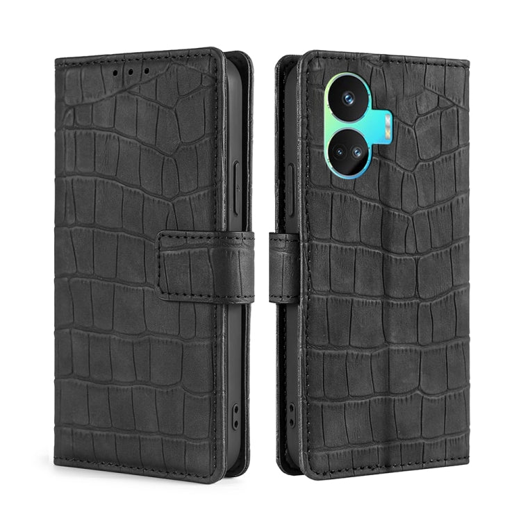 For Realme GT Neo5 SE Skin Feel Crocodile Magnetic Clasp Leather Phone Case(Black) - Realme Cases by buy2fix | Online Shopping UK | buy2fix
