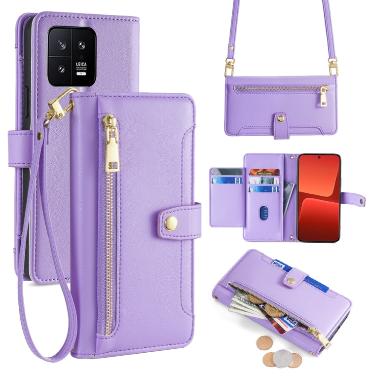 For Xiaomi 13 Sheep Texture Cross-body Zipper Wallet Leather Phone Case(Purple) - 13 Cases by buy2fix | Online Shopping UK | buy2fix