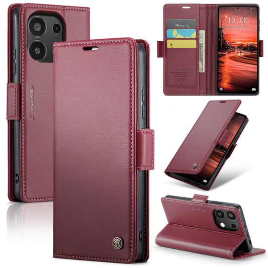 For Xiaomi Redmi Note 13 4G CaseMe 023 Butterfly Buckle Litchi Texture RFID Anti-theft Leather Phone Case(Wine Red) - Xiaomi Cases by CaseMe | Online Shopping UK | buy2fix