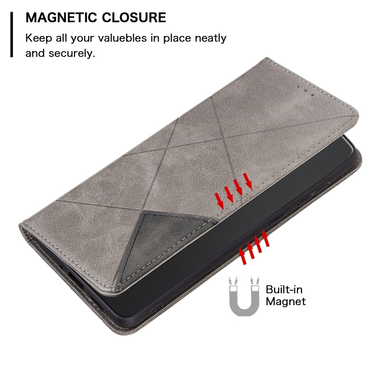 For Xiaomi Redmi 13C Rhombus Texture Magnetic Leather Phone Case(Grey) - 13C Cases by buy2fix | Online Shopping UK | buy2fix