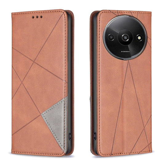 For Xiaomi Redmi A3 Rhombus Texture Magnetic Leather Phone Case(Brown) - Xiaomi Cases by buy2fix | Online Shopping UK | buy2fix