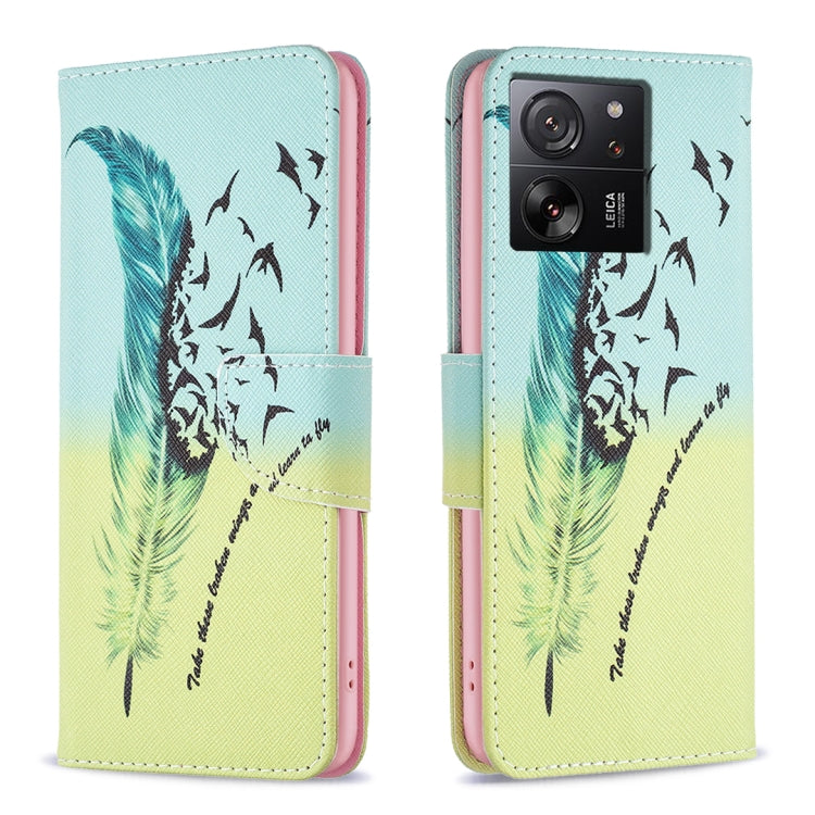 For Xiaomi 13T / 13T Pro / Redmi K60 Ultra Colored Drawing Pattern Leather Phone Case(Feather) - Redmi K60 Ultra Cases by buy2fix | Online Shopping UK | buy2fix