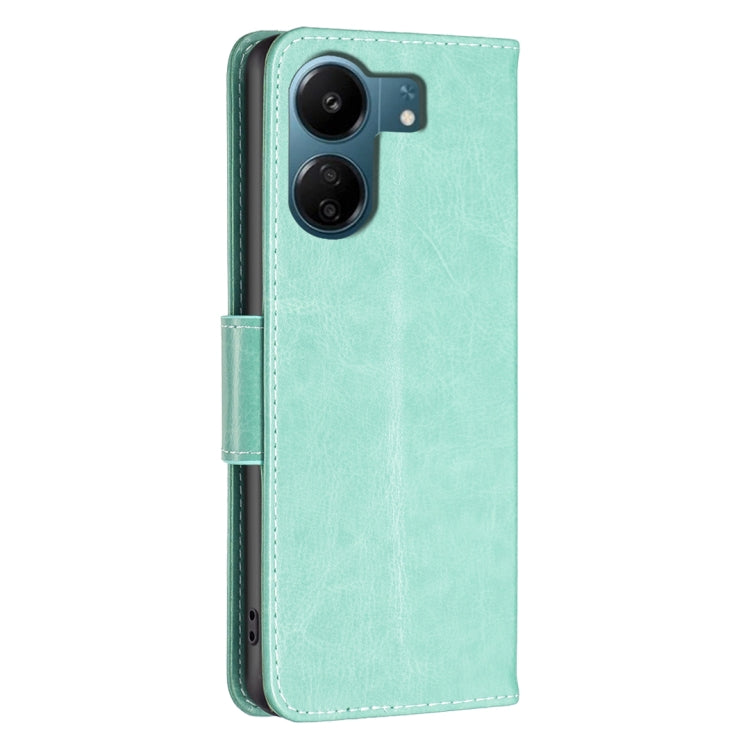 For Xiaomi Redmi 13C Two Butterflies Embossing Leather Phone Case(Green) - 13C Cases by buy2fix | Online Shopping UK | buy2fix