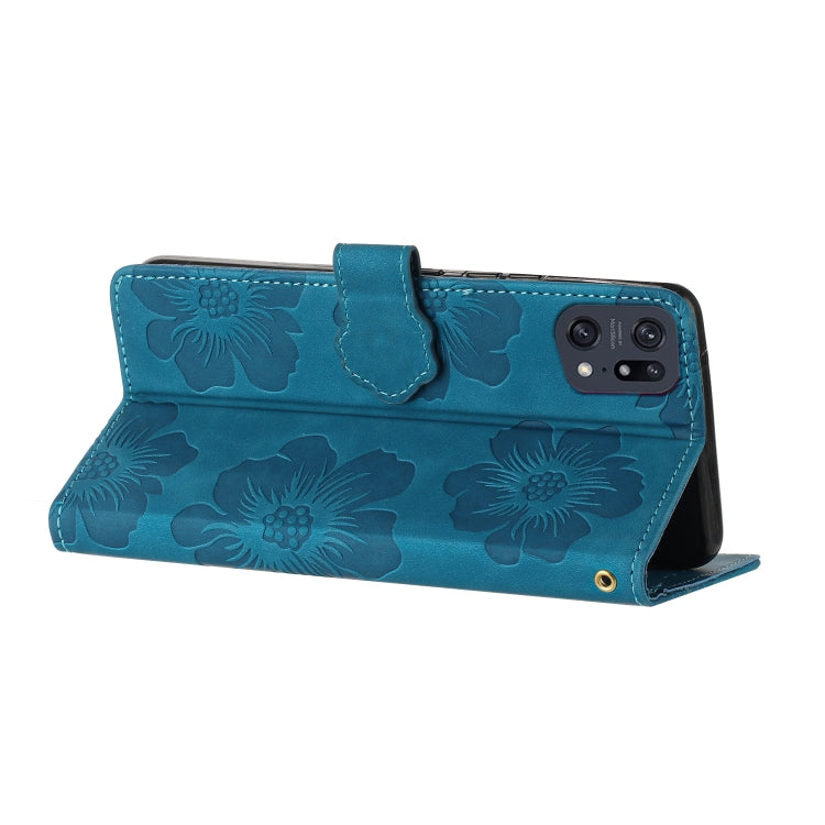 For OPPO Find X5 Flower Embossing Pattern Leather Phone Case(Blue) - OPPO Cases by buy2fix | Online Shopping UK | buy2fix