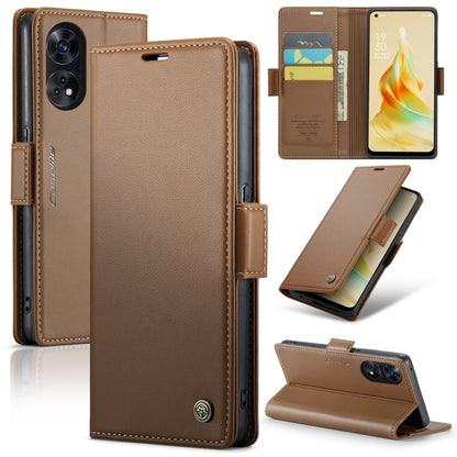 For OPPO Reno8 T 4G CaseMe 023 Butterfly Buckle Litchi Texture RFID Anti-theft Leather Phone Case(Brown) - OPPO Cases by CaseMe | Online Shopping UK | buy2fix