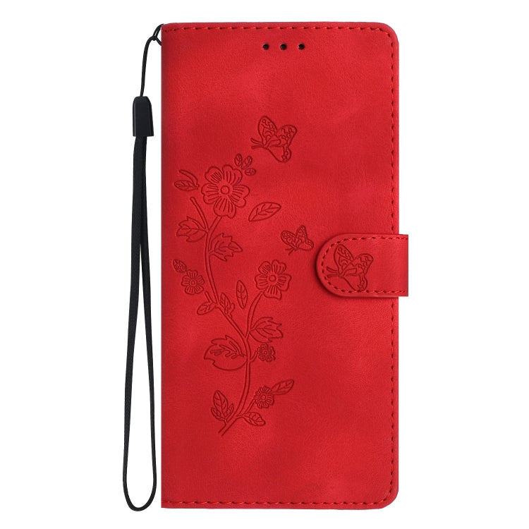 For iPhone 16 Plus Flower Butterfly Embossing Pattern Leather Phone Case(Red) - iPhone 16 Plus Cases by buy2fix | Online Shopping UK | buy2fix